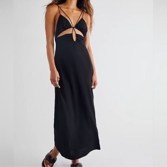 Free People / Coco & Lola Third Form Ring Out Slip Dress in Black NWT L - Picture 1 of 10